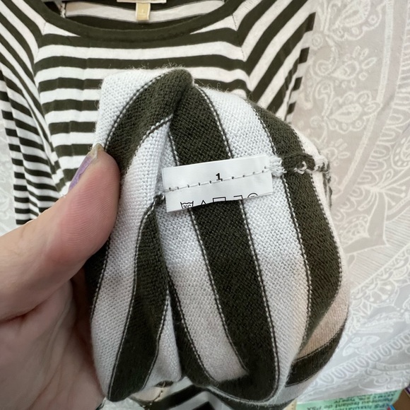 MICHAEL KHORS OLIVE GREEN WHITE STRIPE S SMALL EUC TOP SHIRT LONG - Picture 8 of 15